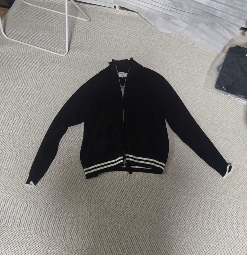 MUSINSA | MATIN KIM SPELL POINT STRIPE KNIT CARDIGAN IN BLACK