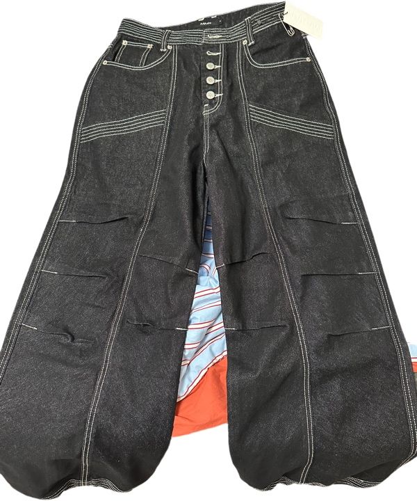 パンツ AAKAM Knee Pin-Tuck Stitched Denim Pants MUSINSA | AAKAM Knee Pin-Tuck Stitched Denim Pants (Black)