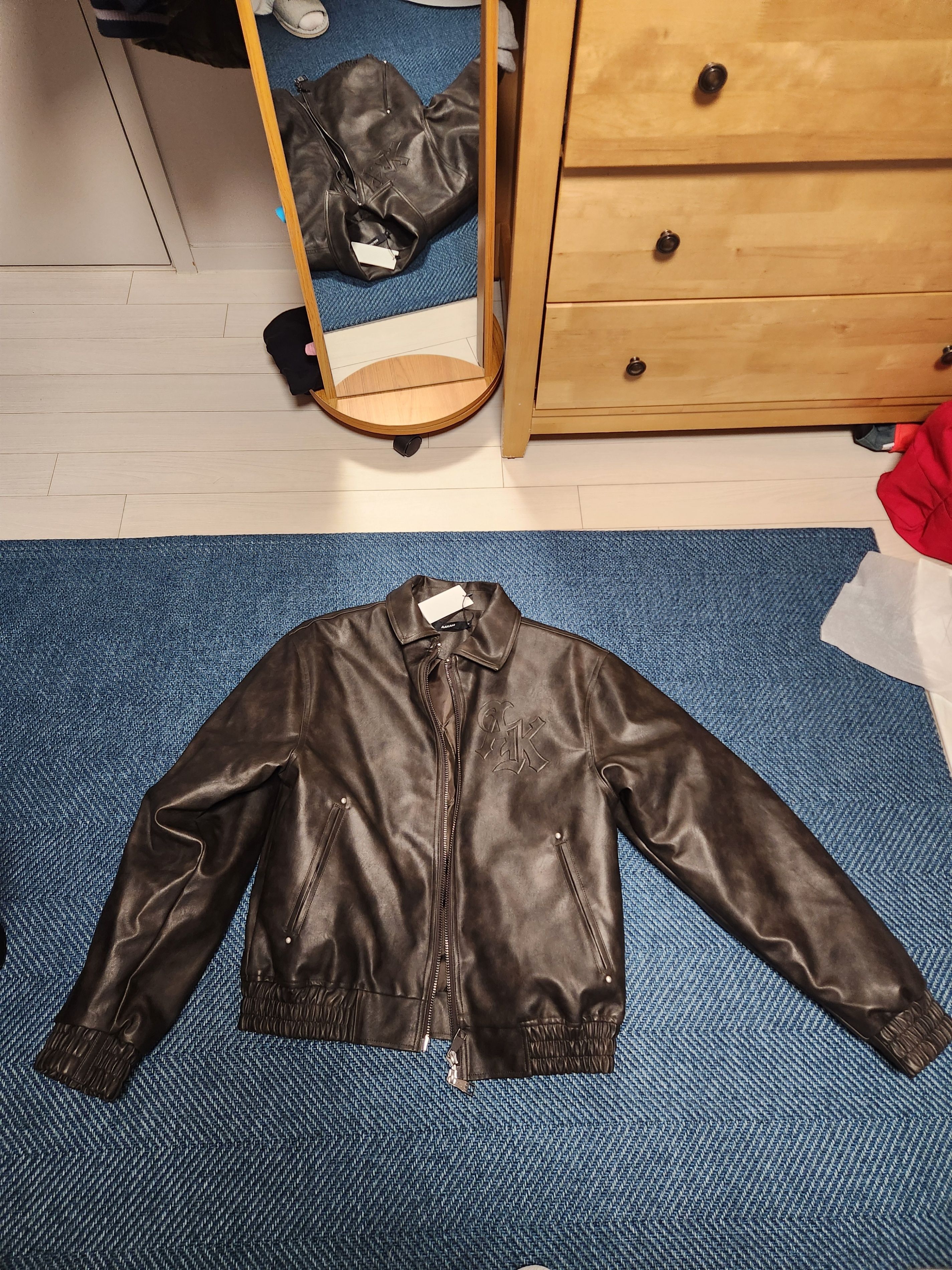 MUSINSA公式 | AAKAM Embossing Leather Jacket (Dark Brown)