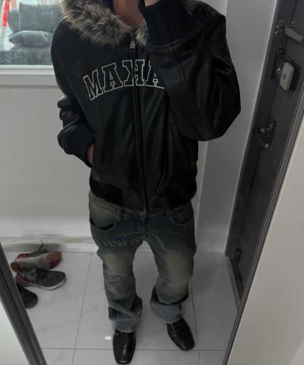 MUSINSA公式 | AAKAM Hooded Fur Leather Jacket (Black)