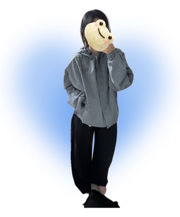 MUSINSA公式 | ILLIGO オブリークフリルフードジャケットチェックブルー