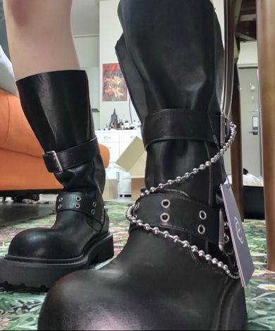 MUSINSA公式 | BLACK PURPLE クリースワイドブーツ Crease Wide Boots_ 