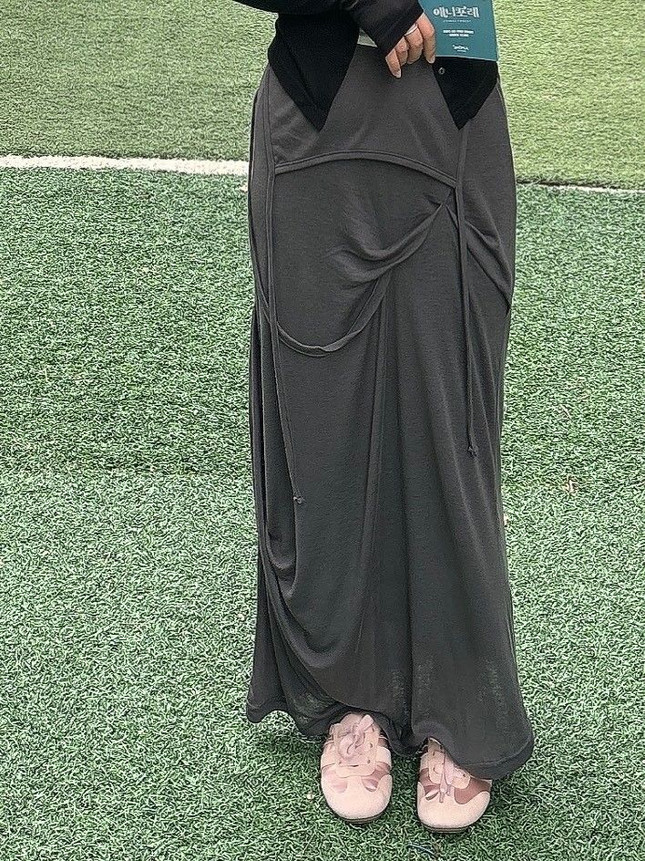 MUSINSA公式 | FLAREUP Asymmetrical Draped Long Skirt (FL-263_Dark