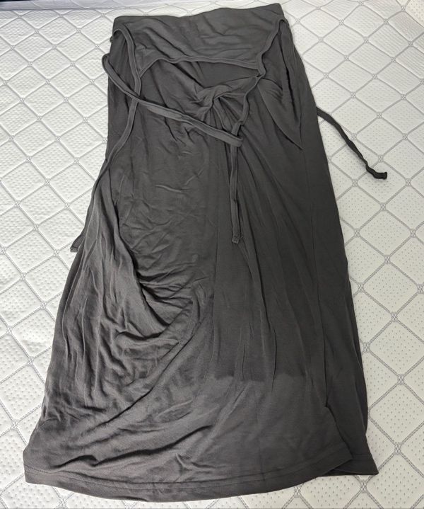MUSINSA | FLAREUP Asymmetrical Draped Long Skirt (FL-263_Dark Gray)