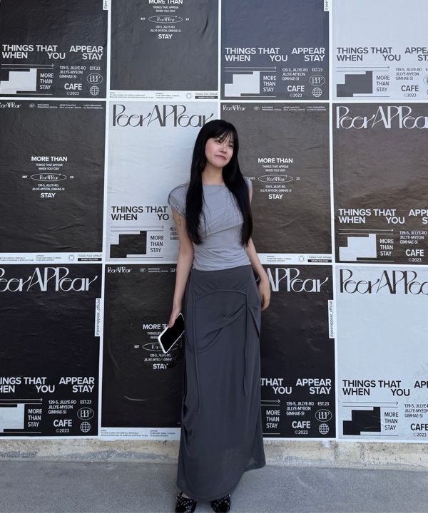 MUSINSA公式 | FLAREUP Asymmetrical Draped Long Skirt (FL-263_Dark
