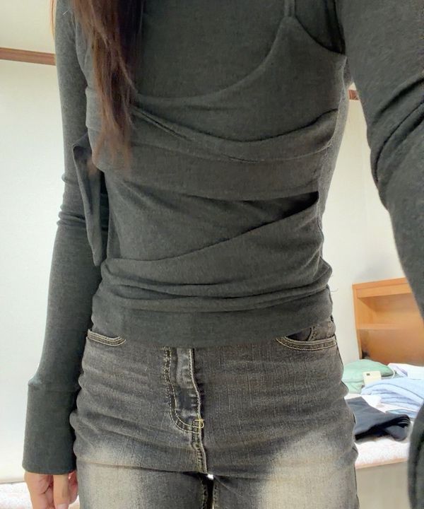 MUSINSA | FLAREUP Layered Bustier Long Sleeve (FL-105_Charcoal