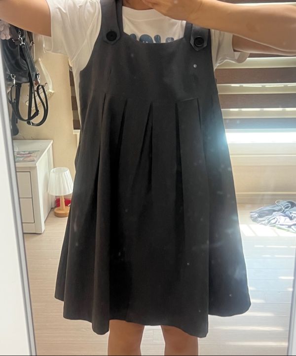 MUSINSA | MISEKI SEOUL Pleats button doll dress CHARCOAL