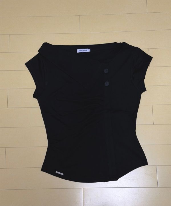 MUSINSA | MISEKI SEOUL Folding collar shirring top BLACK