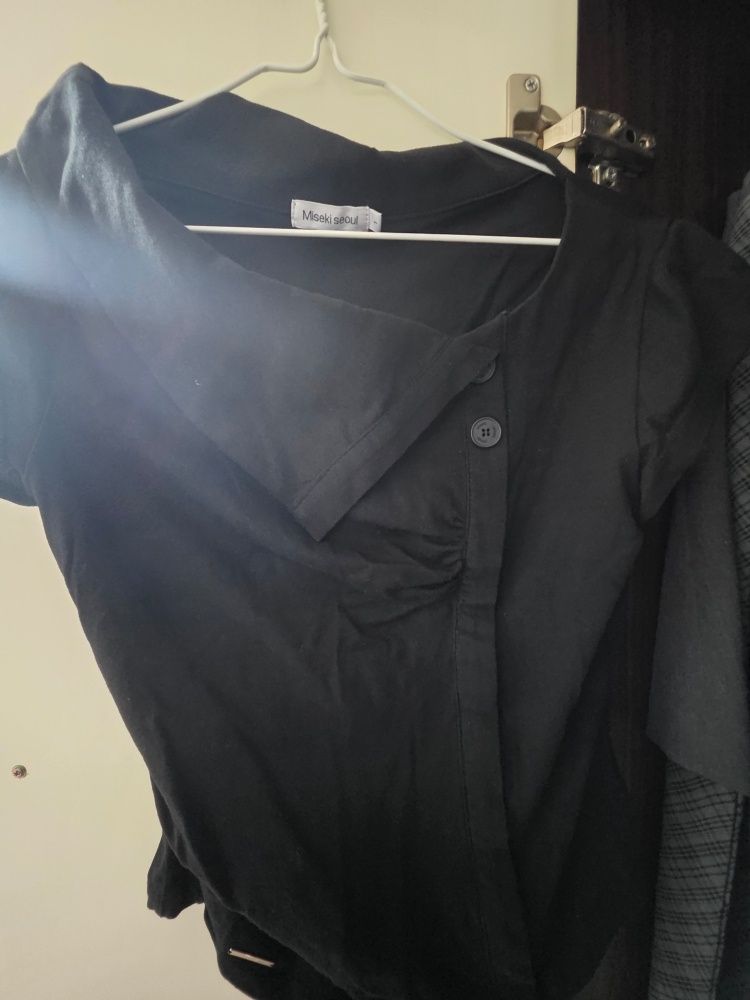 MUSINSA | MISEKI SEOUL Folding collar shirring top BLACK