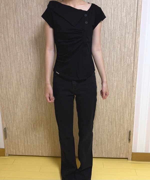 MUSINSA | MISEKI SEOUL Folding collar shirring top BLACK