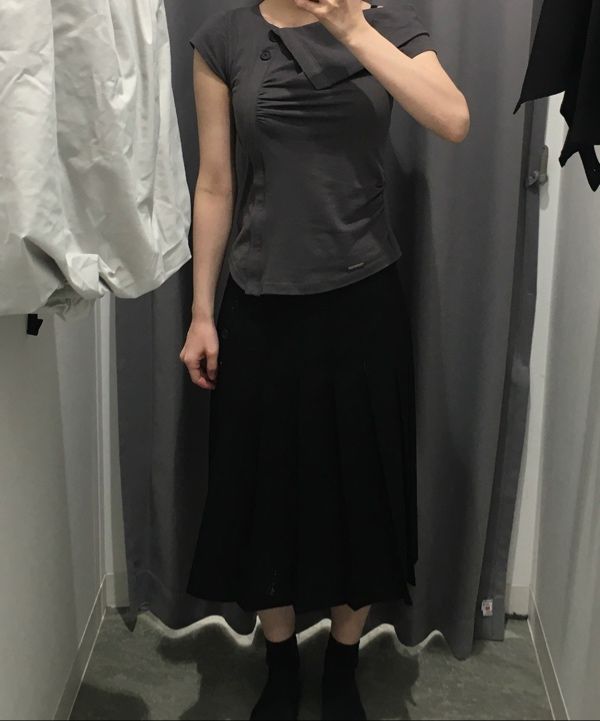 MUSINSA | MISEKI SEOUL Folding collar shirring top CHARCOAL