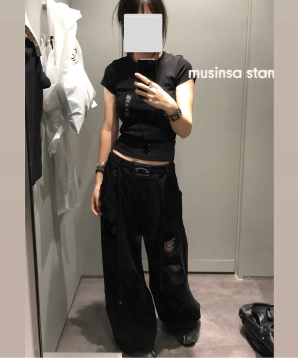 MUSINSA公式 | BADBLOOD Destroyed Raw-Edge Joggers - Black