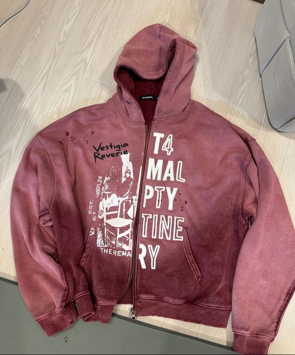 MUSINSA | NOT4NERD Distressed Half Slogans Hood Zip Up - Red
