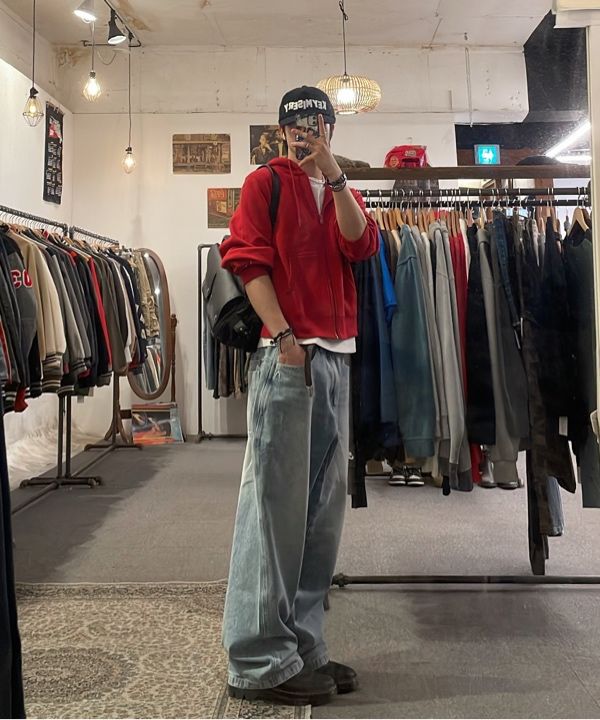 MUSINSA | AAKAM Stitched Baggy Denim Pants (Blue)