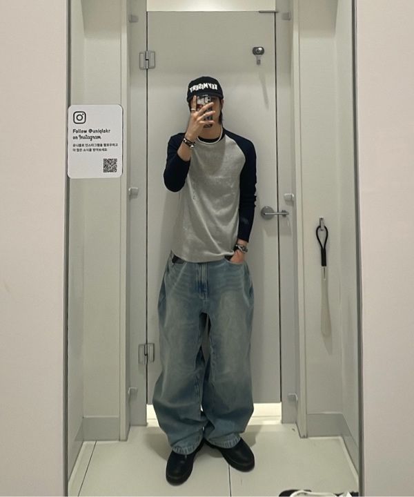 MUSINSA | AAKAM Stitched Baggy Denim Pants (Blue)