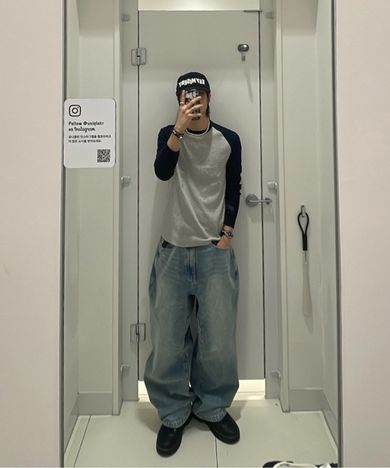 MUSINSA公式 | AAKAM Stitched Baggy Denim Pants (Blue)