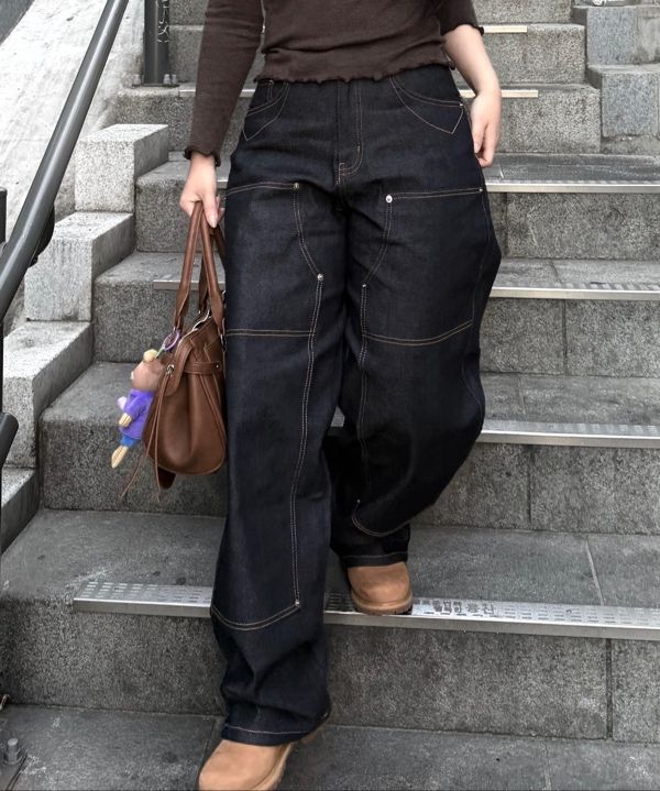 MUSINSA公式 | AAKAM Steve Cinch Back Denim Pants (Blue)