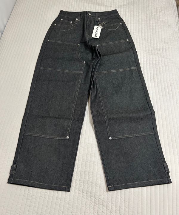 MUSINSA公式 | AAKAM Steve Cinch Back Denim Pants (Black)