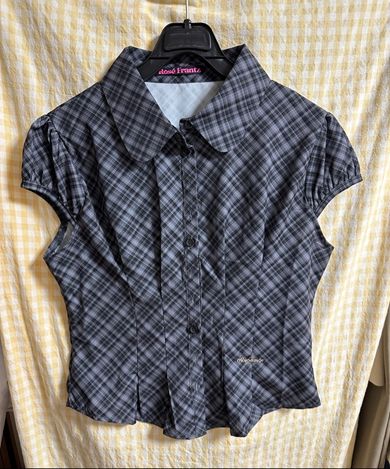 MUSINSA公式 | ROSEFRANTZ Check Puff Short Sleeve Blouse [Black]