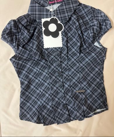 MUSINSA公式 | ROSEFRANTZ Check Puff Short Sleeve Blouse [Black]