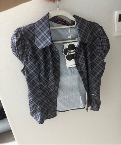 MUSINSA公式 | ROSEFRANTZ Check Puff Short Sleeve Blouse [Black]