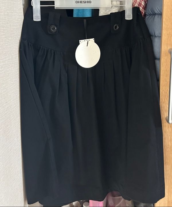 MUSINSA公式 | OHESHIO PLEATED COTTON MIDI SKIRT, BLACK