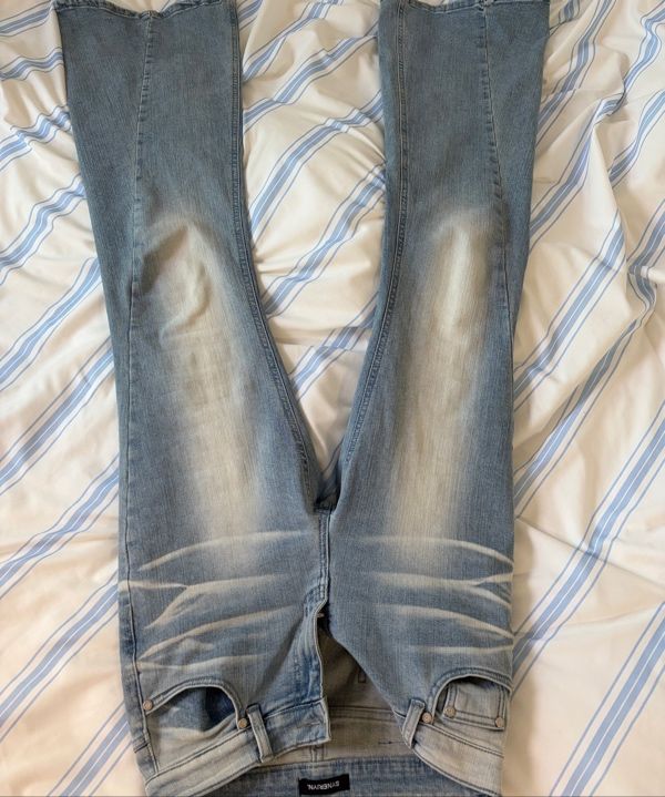 MUSINSA | SYNERJYN 102 CAT WASHING MID-RISE JEANS LIGHT BLUE