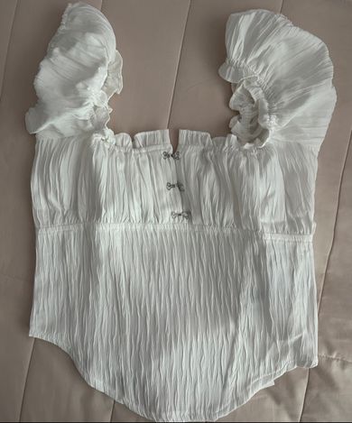 MUSINSA公式 | ROCKCAKE Curve Line Corset Blouse - White