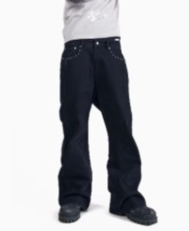 MUSINSA公式 | AAKAM Back Studded Flare Denim Pants (Black)