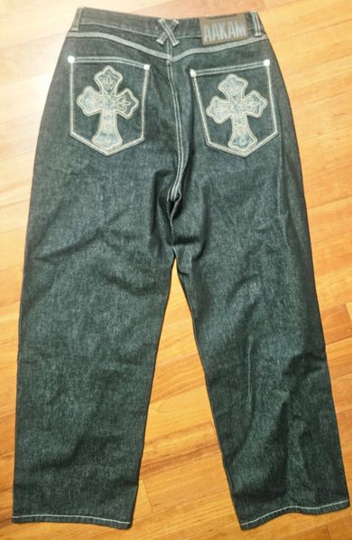 MUSINSA公式 | AAKAM CROS2 Patch Denim Pants (Black)
