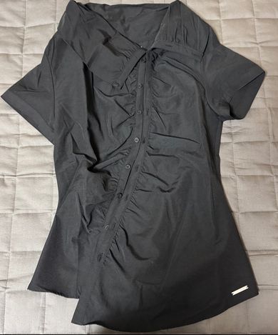 MUSINSA公式 | MISEKI SEOUL High neck shirring button shirt BLACK