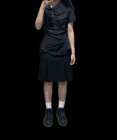 MUSINSA公式 | MISEKI SEOUL High neck shirring button shirt BLACK