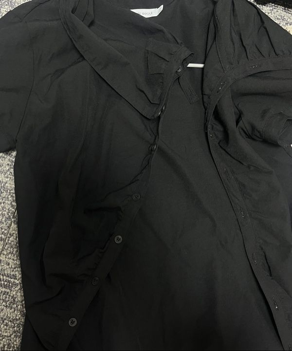 MUSINSA公式 | MISEKI SEOUL High neck shirring button shirt BLACK