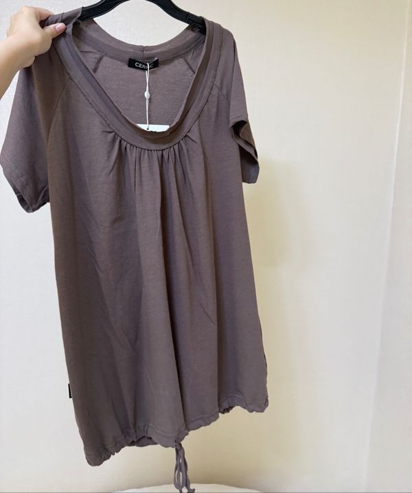 MUSINSA | CERRIC Round Drawstring Hem Top _ Brown