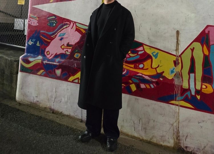 MUSINSA | COOR MTR Overfit Double Long Coat (Black)