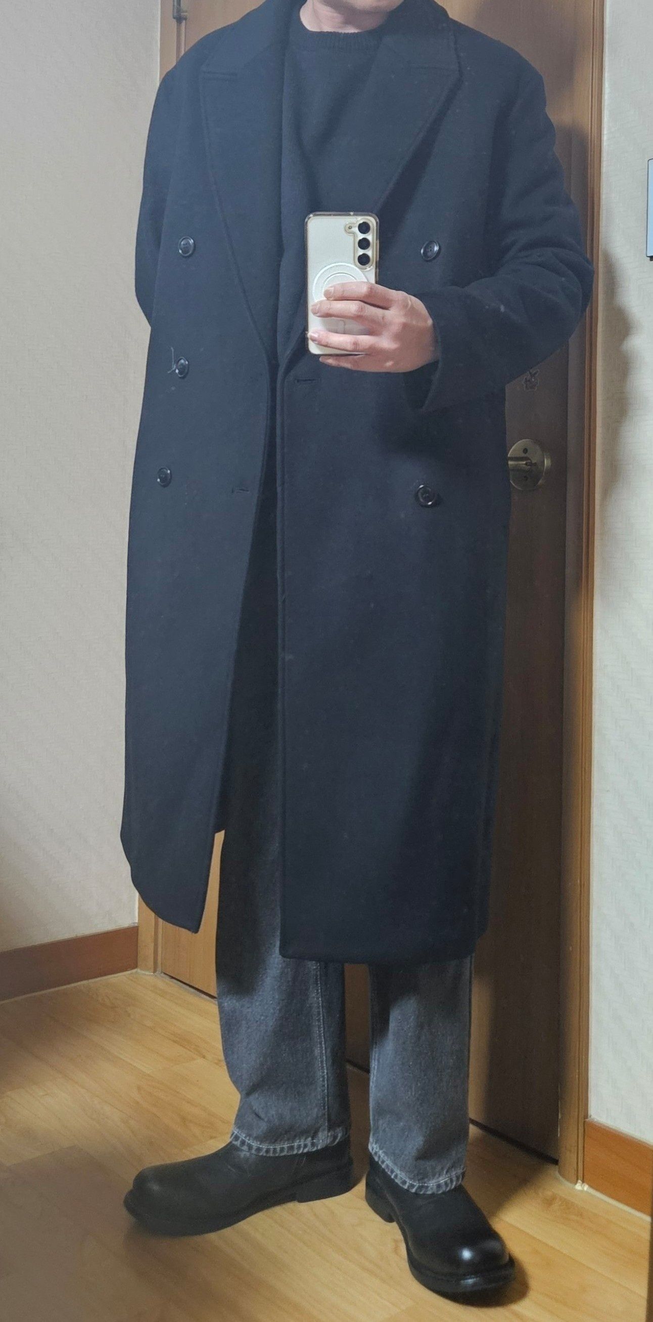 MUSINSA | COOR MTR Overfit Double Long Coat (Black)