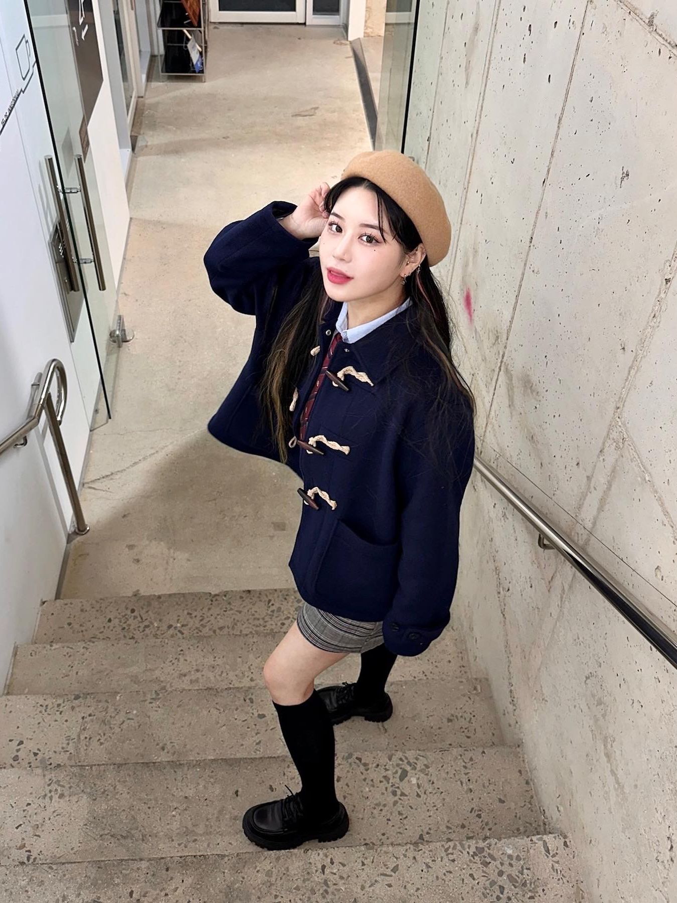 [KIRSH] CHERRY HOODIE HALF DUFFLE COAT ☆送料込☆ チェリーフーディーハーフダッフルコート【ネイビー】