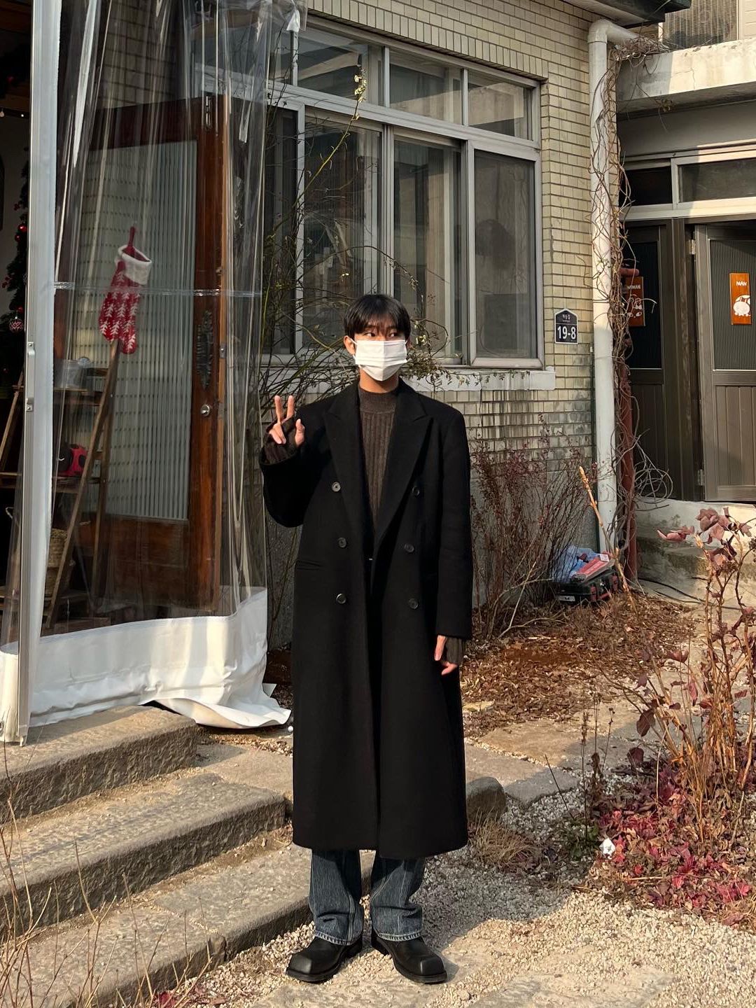 musinsa standard パパショルダーダブルロングコート ブラック 黒 SNAP