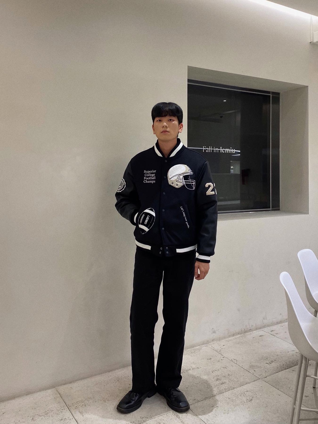CONCEPT C ■ All Black Football Champions Varsity Jacket All Black Football Champions Varsity Jacket - CONCEPT