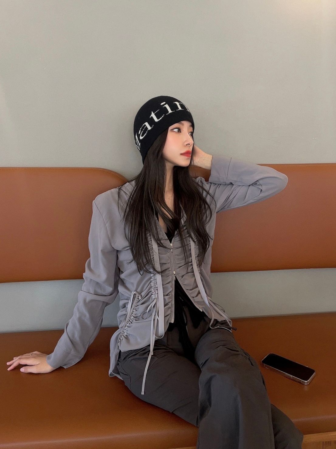 NACHE】 SHIRRING CHIFFON HOODIE ZIP-UP NACHE】 SHIRRING CHIFFON