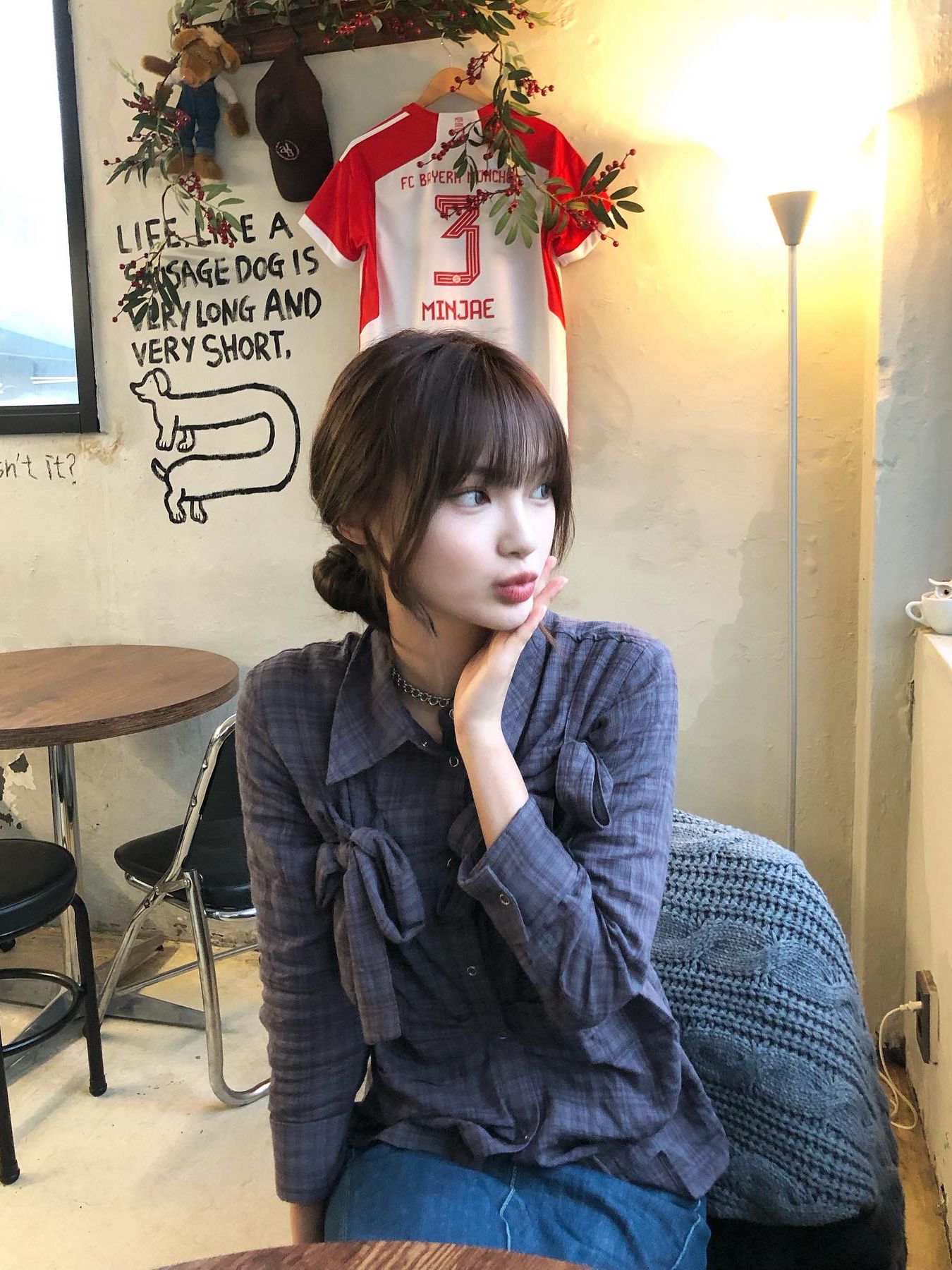 MUSINSA公式 | MILLO WOMEN Ribbon Tie Shirt [Navy]