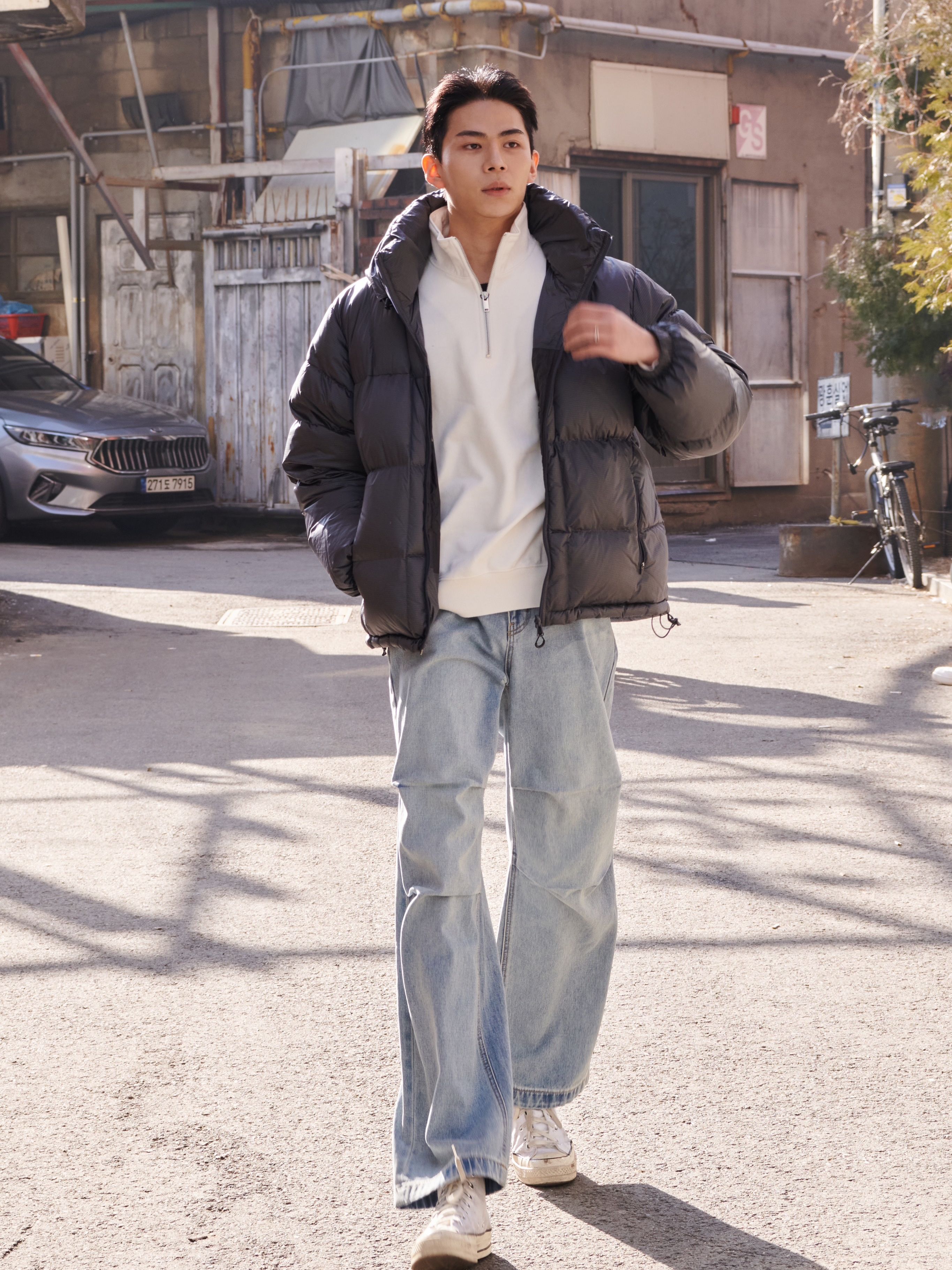 MUSINSA | MUSINSA STANDARD OVERSIZED HALF ZIP SWEATSHIRT [BLACK]