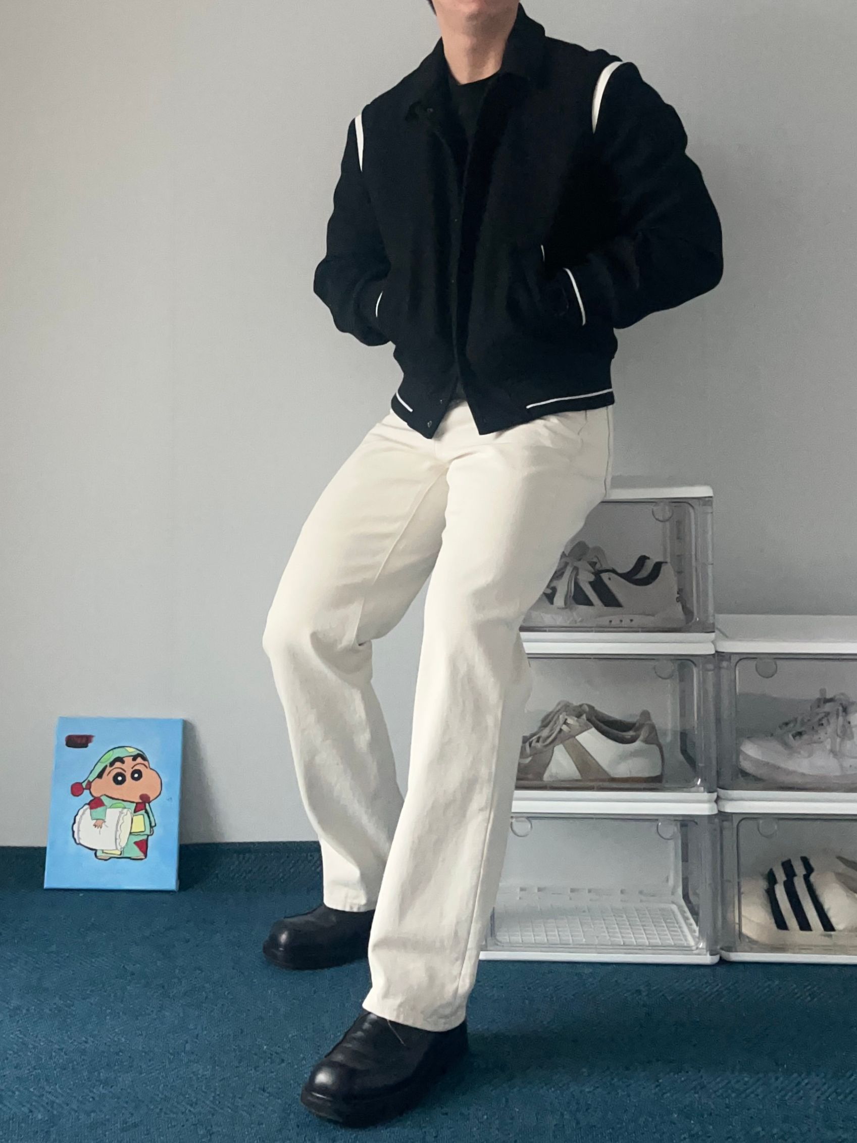 LMOOD(エルムード) コンテンポラリー バーシティジャケット 48 黒 MUSINSA公式 | LMOOD Contemporary Varsity Jacket Black