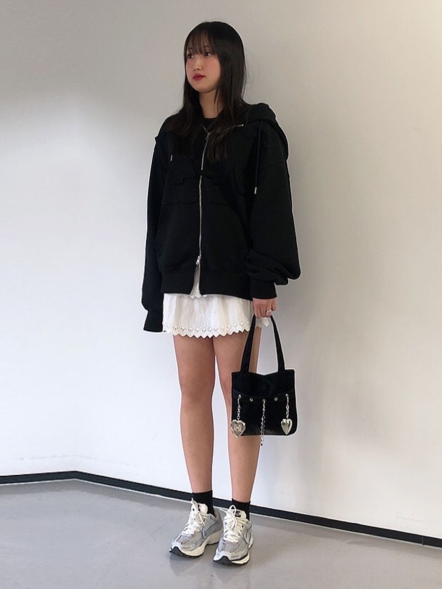 MUSINSA公式 | YOUHEE YOUHEE RIBBON HOOD ZIP-UP BLACK