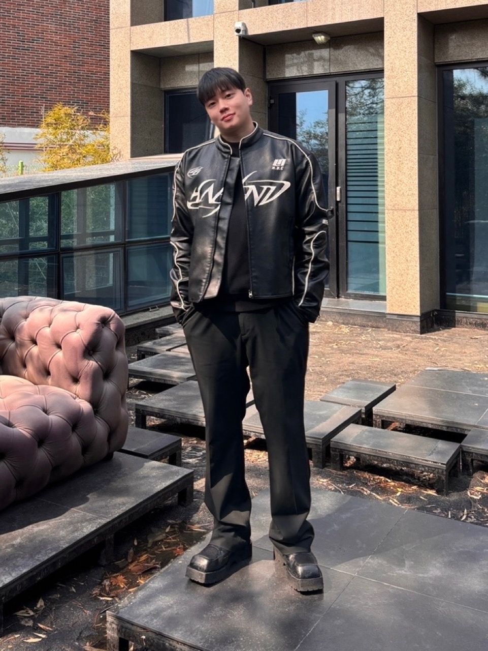 MUSINSA | NOT4NERD Leather ver. Tribal Logo Racing Jacket