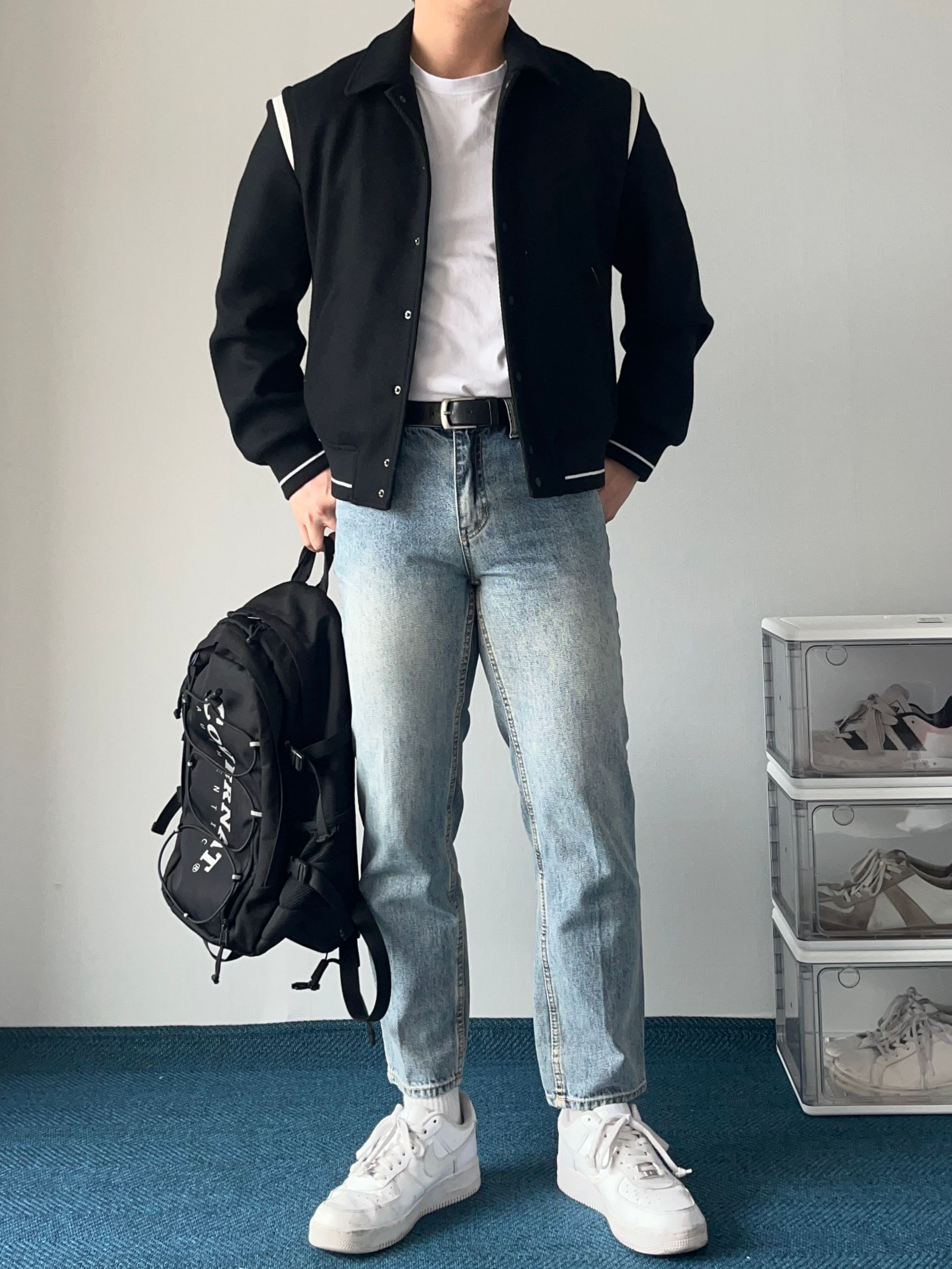 MUSINSA公式 | LMOOD Contemporary Varsity Jacket Black