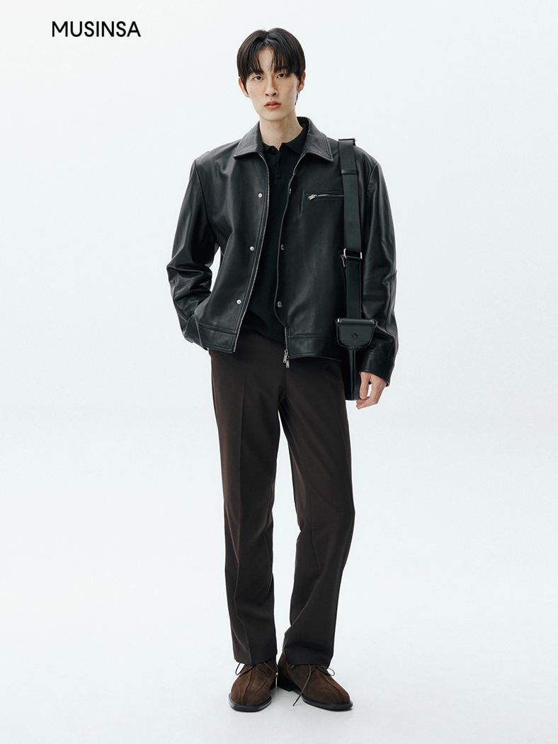 ムム MUSINSA公式 | UNGIMMICK PLACKET NAPPA LEATHER RIDER JACKET (BLACK
