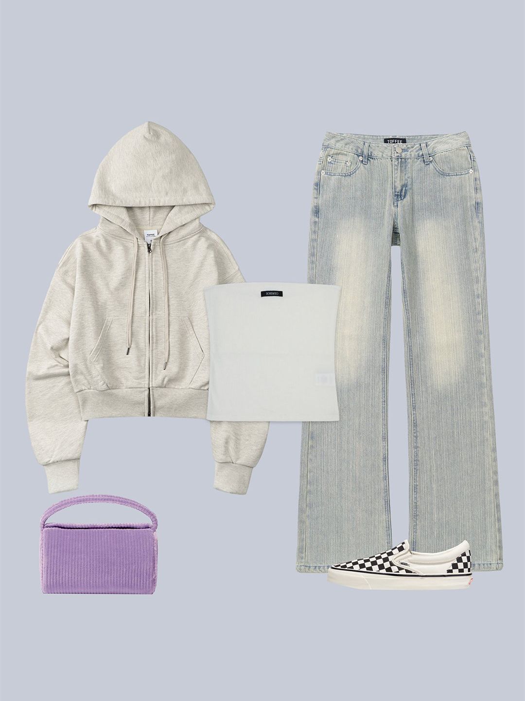 MUSINSA | TOFFEE 2WAY Cropped Sweat hooded Zip-up (MELANGE GRAY)