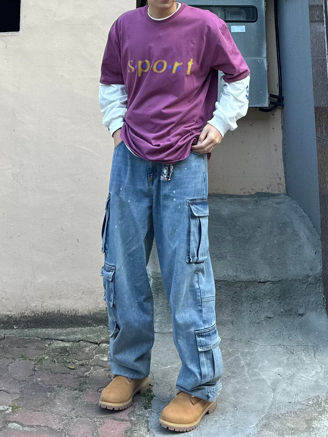 낫포너드(NOT4NERD) Dirty Wash Multi Cargo Denim Pants - White