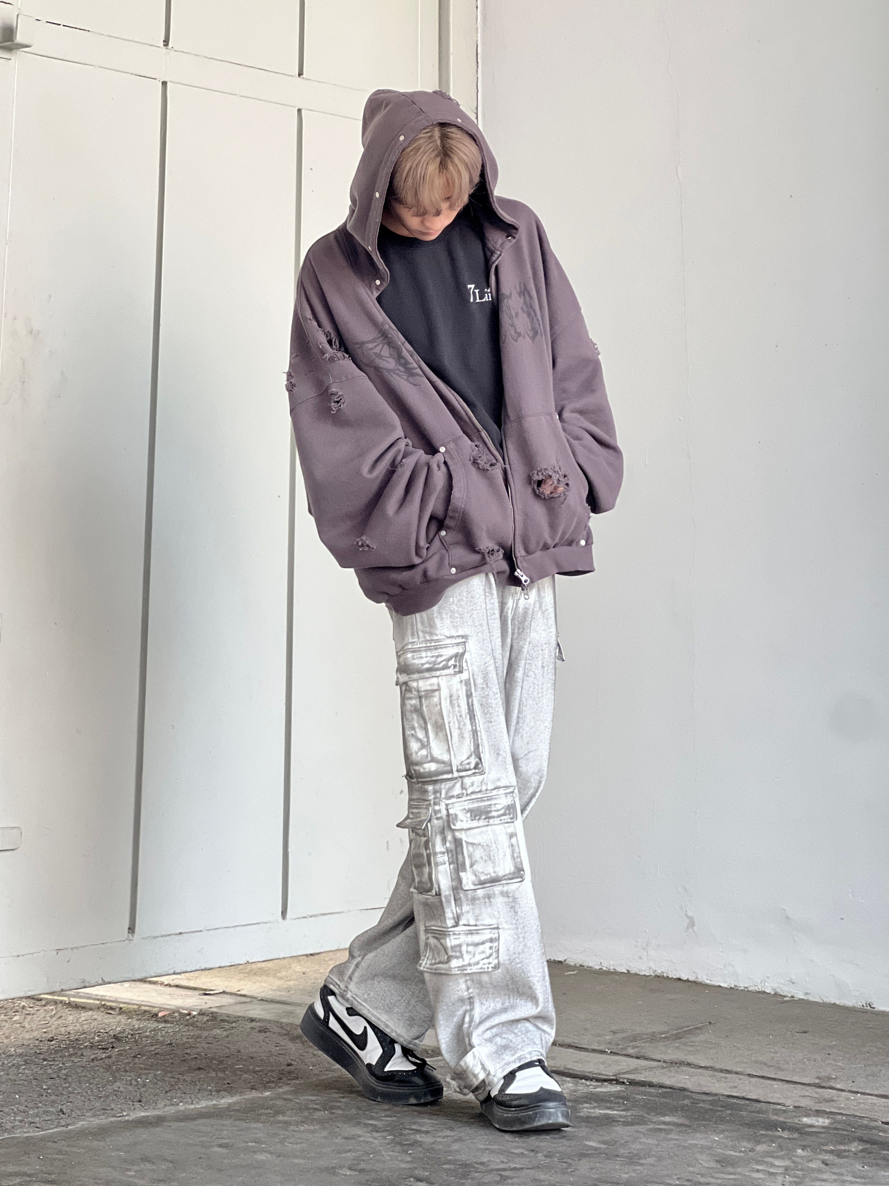 낫포너드(NOT4NERD) Dirty Wash Multi Cargo Denim Pants - White